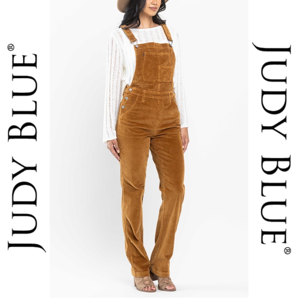🌟NEW!🌟JUDY BLUE | High Waisted Corduroy Overalls - Straight Fit - Camel Color
